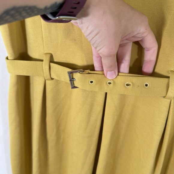 Banana Republic Midi Dress Women's 8 Yellow Sleeveless Belted Pockets Zip Back - Picture 6 of 13